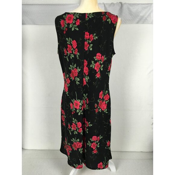 Betsy Lauren Womens Sleeveless Floral Dress Black With Red Flowers Size 14 Poly - Picture 4 of 12
